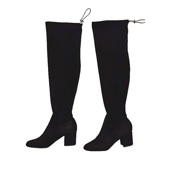 EXPRESS Over the Knee Boots Sz 8 BLOCK 3" Heels BLACK Vegan Faux Suede Tall NWOT - Picture 4 of 16